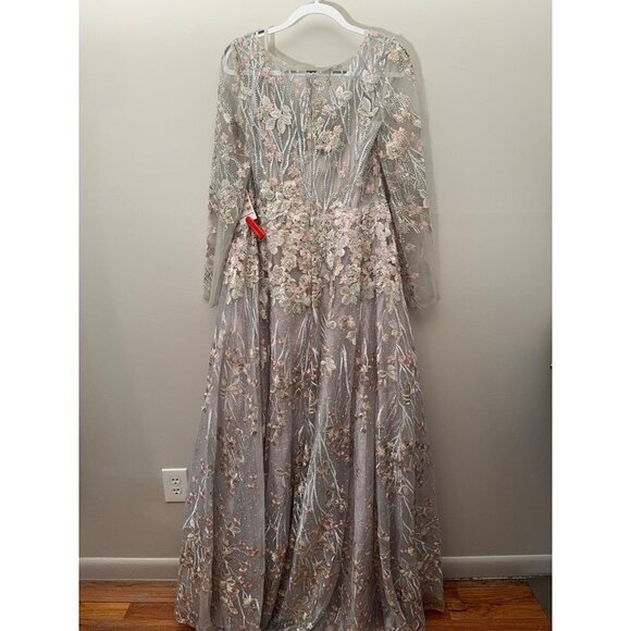 Mac Duggal 20402 Long Sleeve Dress A Line Embellished Pastel Floral Size 10 NWT - Picture 10 of 12